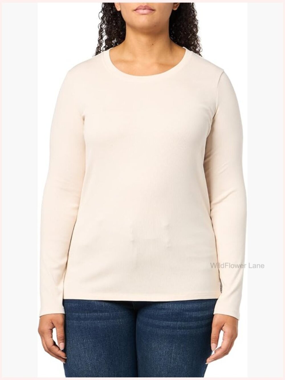 Crewneck Ribbed Long Sleeve Shirt - Cotton Modal Blend, Stretchy, Lightweight